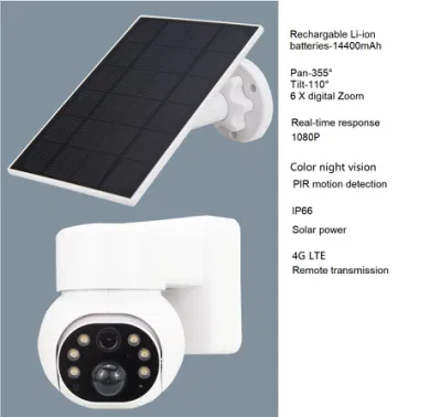 Caméra de sécurité PTZ solaire extérieure IP66 4G 1080P PIR, prise en charge de la vidéo en direct avec piles rechargeables